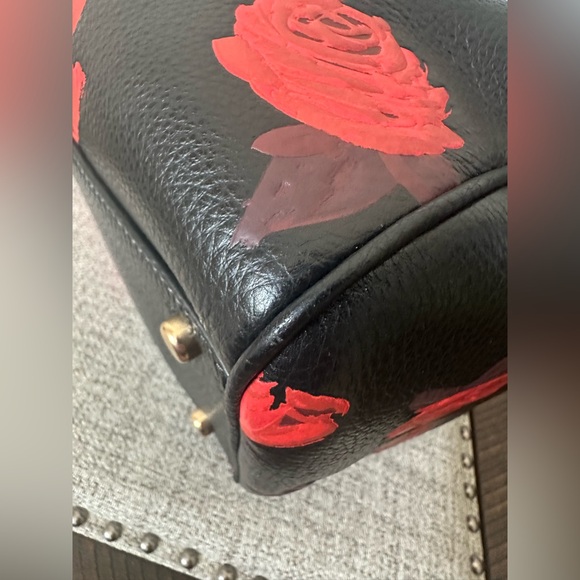 Coach Rowan Large Satchel Bag With Floral Print CCE27  Black/Red - Picture 9 of 13